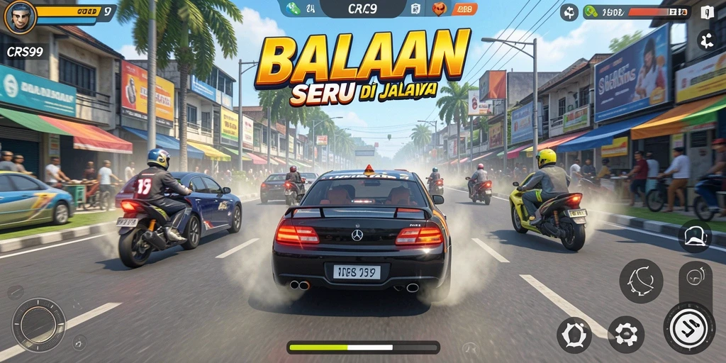 Tangkapan layar menunjukkan aksi balapan seru dengan mobil yang melaju kencang.