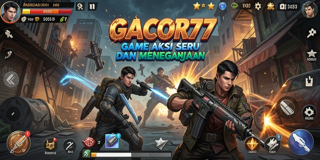 Tampilan aksi memukau dalam GACOR77 saat karakter bertarung.